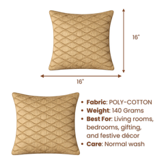 Fabric-Crafted Gold Cushion Cover – 16"x16" | Wave Quilted Design | Premium Poly-Cotton