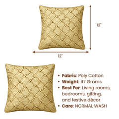 Fabric Crafted Cushion Cover – Light Gold | 12"x12" | Poly Cotton Fabric | Elegant Crinkle Texture Design