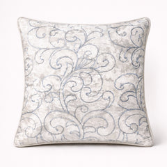 Fabric Crafted Cushion Cover – White Gold | 12"x12" | Poly Chenille Fabric | Embroidered Scroll Design