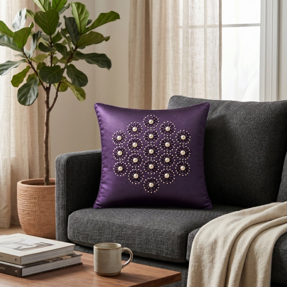Handcrafted Cushion Cover – Purple | 12"x12" | Elegant Poly Cotton Cushion Cover