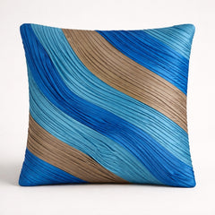 Fabric Crafted Cushion Cover – Sky Blue Multicolor | 16"x16" | Poly Cotton Fabric | Elegant Wavy Textured Design