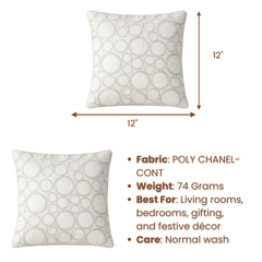Machine-Crafted White Cushion Cover – 12"x12" | Circular Embroidered Design | Premium Poly Channel Fabric