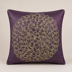 Machine Crafted Purple Cushion Cover – 16"x16" | Elegant Gold Floral Embroidery | Premium Poly-Cotton Decorative Cushion Cover