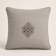 Linen Gold Decorative Cushion Cover | 16"x16" Minimal Embroidered Cushion Cover
