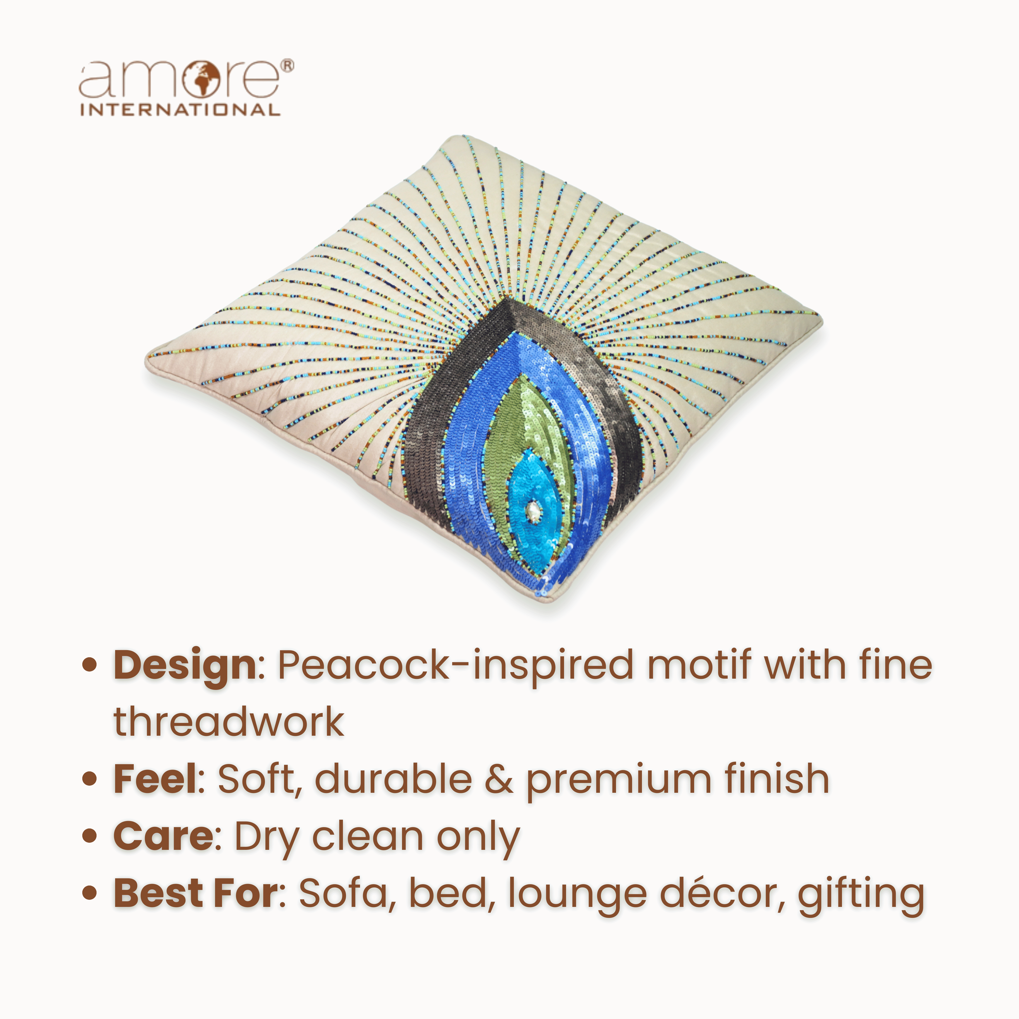Handcrafted Cushion Cover – Beige, 12"x12"