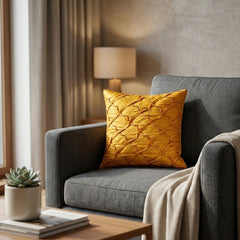 Fabric Crafted Cushion Cover – Orange | 12"x12" | Poly Cotton Fabric | Elegant Crinkle Texture Design