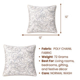Fabric Crafted Cushion Cover – White Gold | 12"x12" | Poly Chenille Fabric | Embroidered Scroll Design