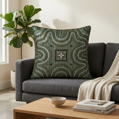 Handcrafted Cushion Cover – Green | 16"x16" | Premium Embroidered Decorative Cushion Cover