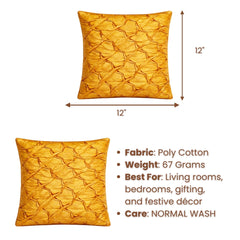 Fabric Crafted Cushion Cover – Orange | 12"x12" | Poly Cotton Fabric | Elegant Crinkle Texture Design