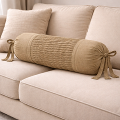 Cylindrical Fabric-Crafted Beige Bolster Cover – 15"x32" | Cotton Polyester Fabric | Subtle & Elegant