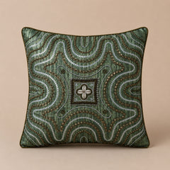 Handcrafted Cushion Cover – Green | 16"x16" | Premium Embroidered Decorative Cushion Cover
