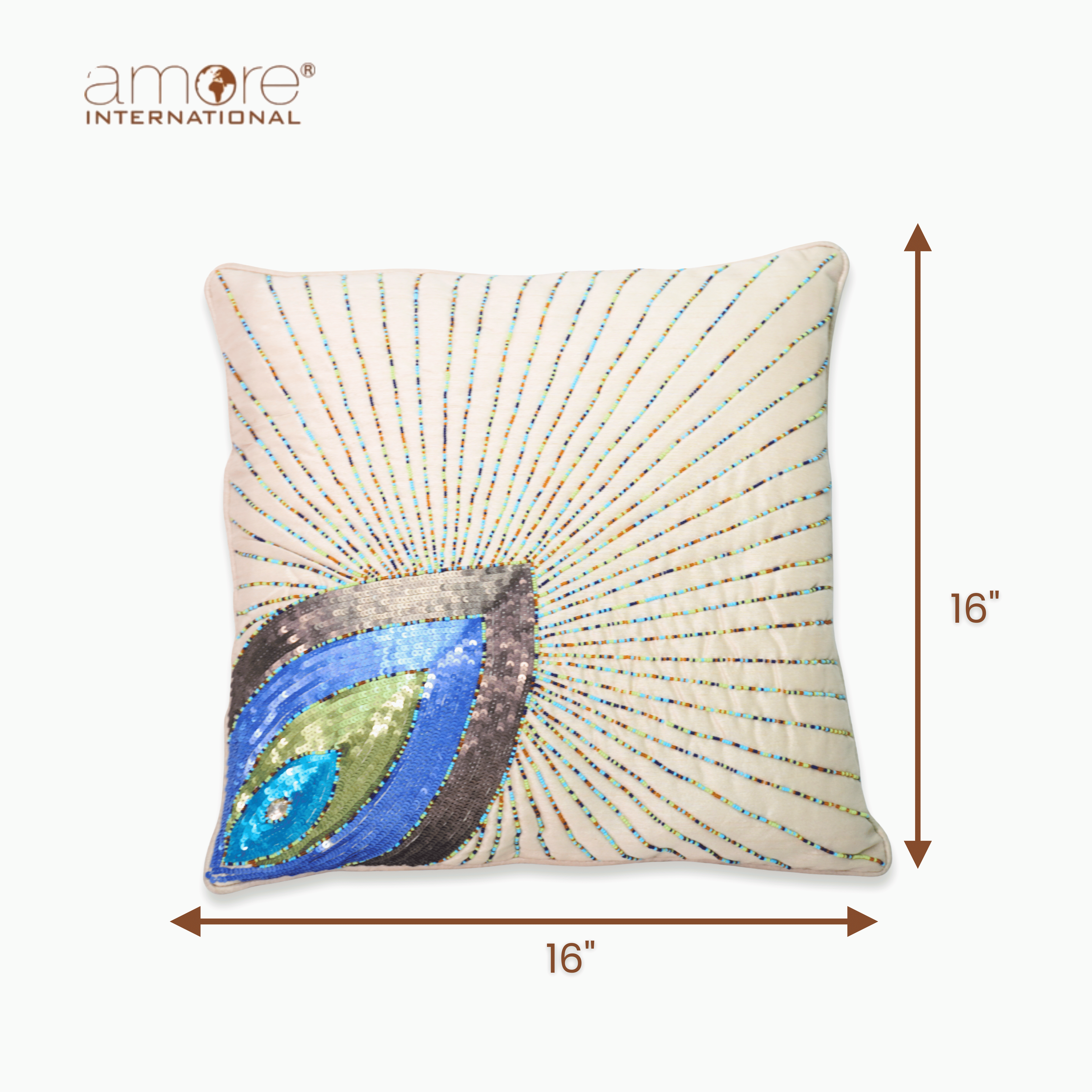 Handcrafted Cushion Cover – Beige, 16"x16"