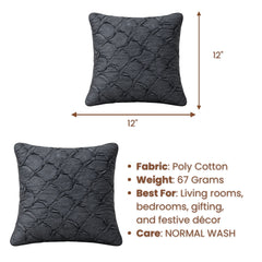 Fabric Crafted Cushion Cover – Black | 12"x12" | Poly Cotton Fabric | Elegant Crinkle Texture Design