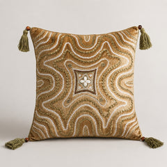 Handcrafted Cushion Cover – Golden Oak | 16"x16" | Premium Decorative Embroidered Cushion Cover