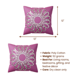 Handcrafted Purple Floral Cushion Cover – 12"x12", Premium Poly Cotton