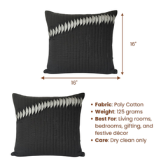 Fabric Crafted Black Cushion Cover – 16"x16" | Premium Poly Cotton