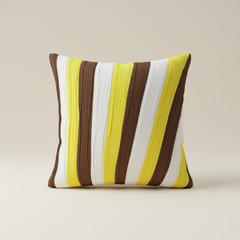 Fabric-Crafted Brown Cushion Cover – 12"x12", Multi-Stripe Textured Design in Premium Poly Cotton