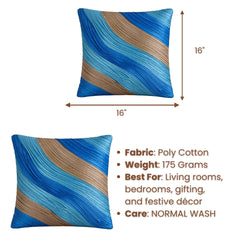 Fabric Crafted Cushion Cover – Sky Blue Multicolor | 16"x16" | Poly Cotton Fabric | Elegant Wavy Textured Design