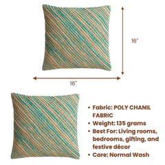 Poly Chenille Turquoise Cushion Cover – 16"x16", Diagonal Line Texture in Premium Finish