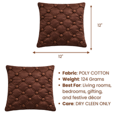 Hand Crafted Cushion Cover – Brown | 12"x12" | Poly Cotton | Classic Button Tufted Design