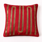 Hand Crafted Cushion Cover – Maroon | 16"x16" | Poly Cotton | Embroidered Stripe Design