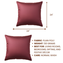 Fabric-Crafted Maroon Cushion Cover – 24"x24", Premium Poly Cotton (Plain Design)