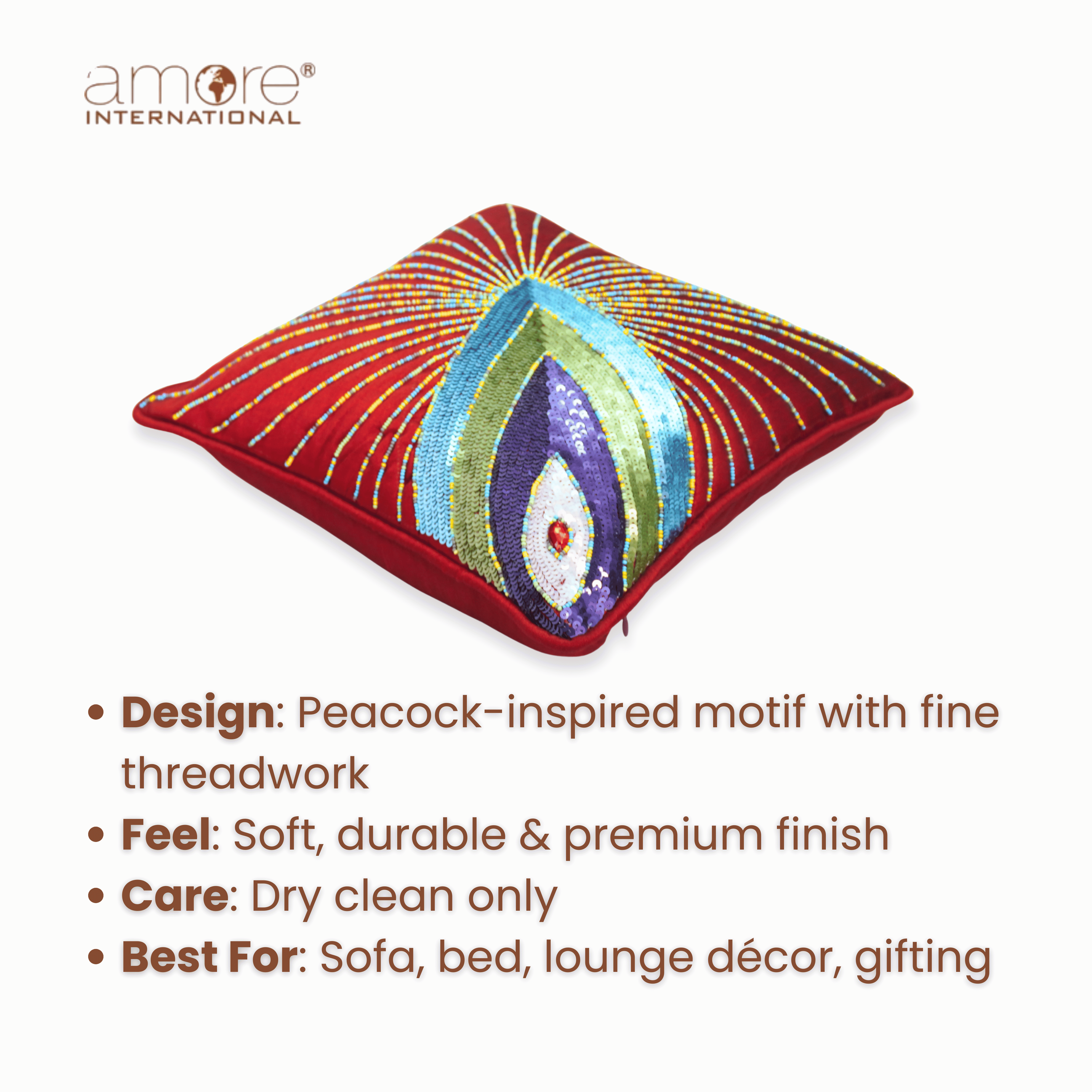 Handcrafted Cushion Cover – Maroon, 12"x12"