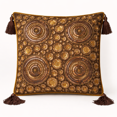 Hand Crafted Cushion Cover – Brown | 16"x16" | Poly Cotton | Embroidered Circular Design