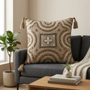 Premium Light Gold Decorative Cushion Cover | 16"x16" Embroidered Tassel Cushion Cover