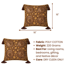 Hand Crafted Cushion Cover – Brown | 16"x16" | Poly Cotton | Embroidered Circular Design