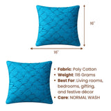 Fabric Crafted Cushion Cover – Turquoise | 16"x16" | Poly Cotton Fabric | Elegant Crinkle Texture Design