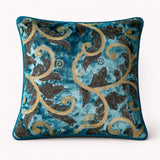Fabric Crafted Cushion Cover – Turquoise | 12"x12" | Poly Chenille Fabric | Embroidered Floral Scroll Design