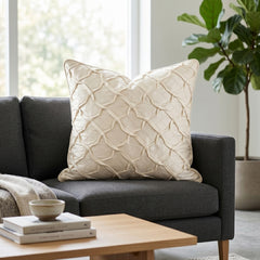 Fabric Crafted Cushion Cover – Cream | 16"x16" | Poly Cotton Fabric | Elegant Crinkle Texture Design