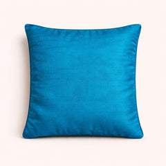 Fabric Crafted Cushion Cover – Turquoise | 12"x12" | Poly Chenille Fabric | Embroidered Floral Scroll Design