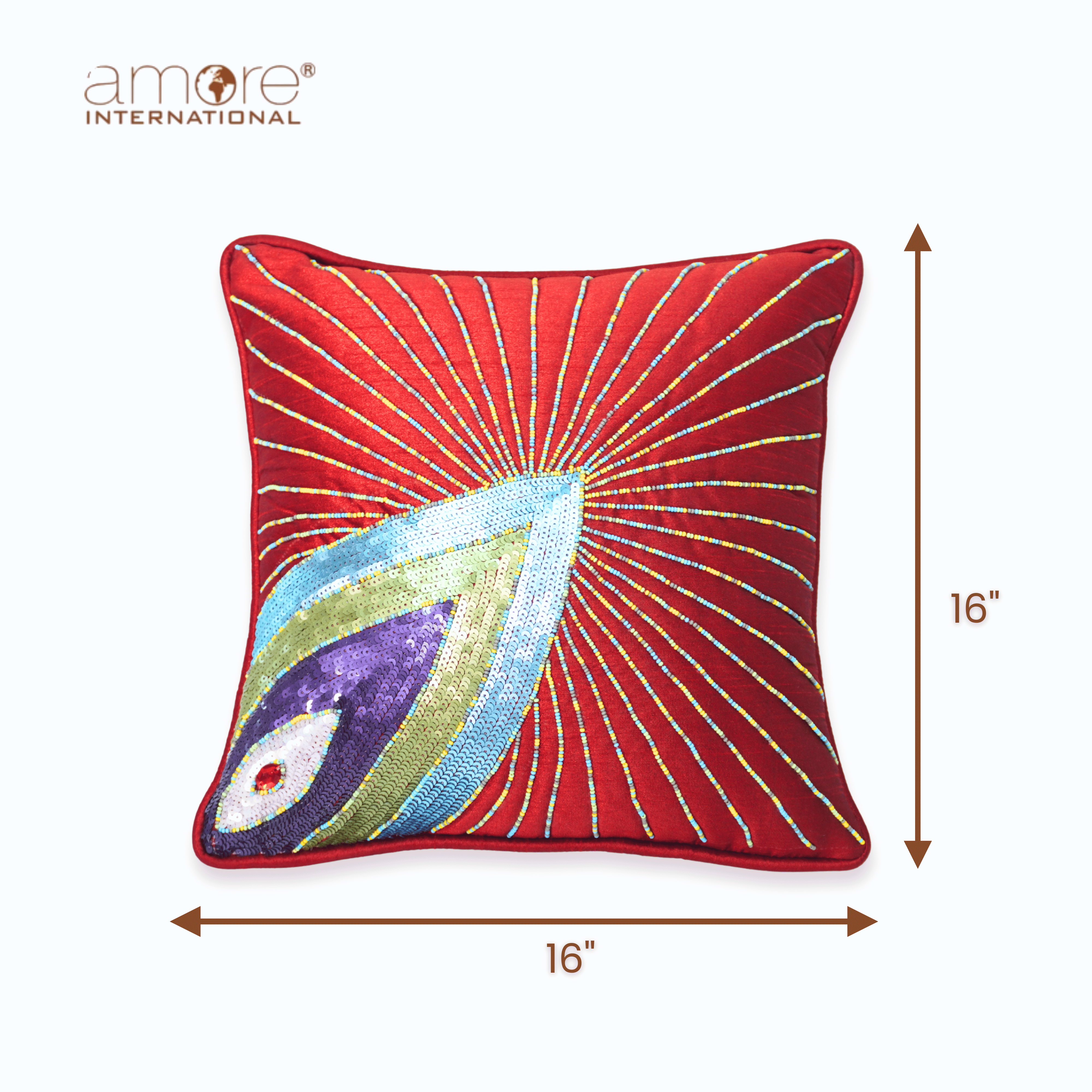 Handcrafted Cushion Cover – Red, 16"x16"