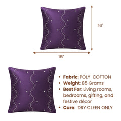 Handcrafted Cushion Cover – Dark Purple | 16"x16" | Poly Cotton Fabric | Elegant Embroidered Cushion Cover