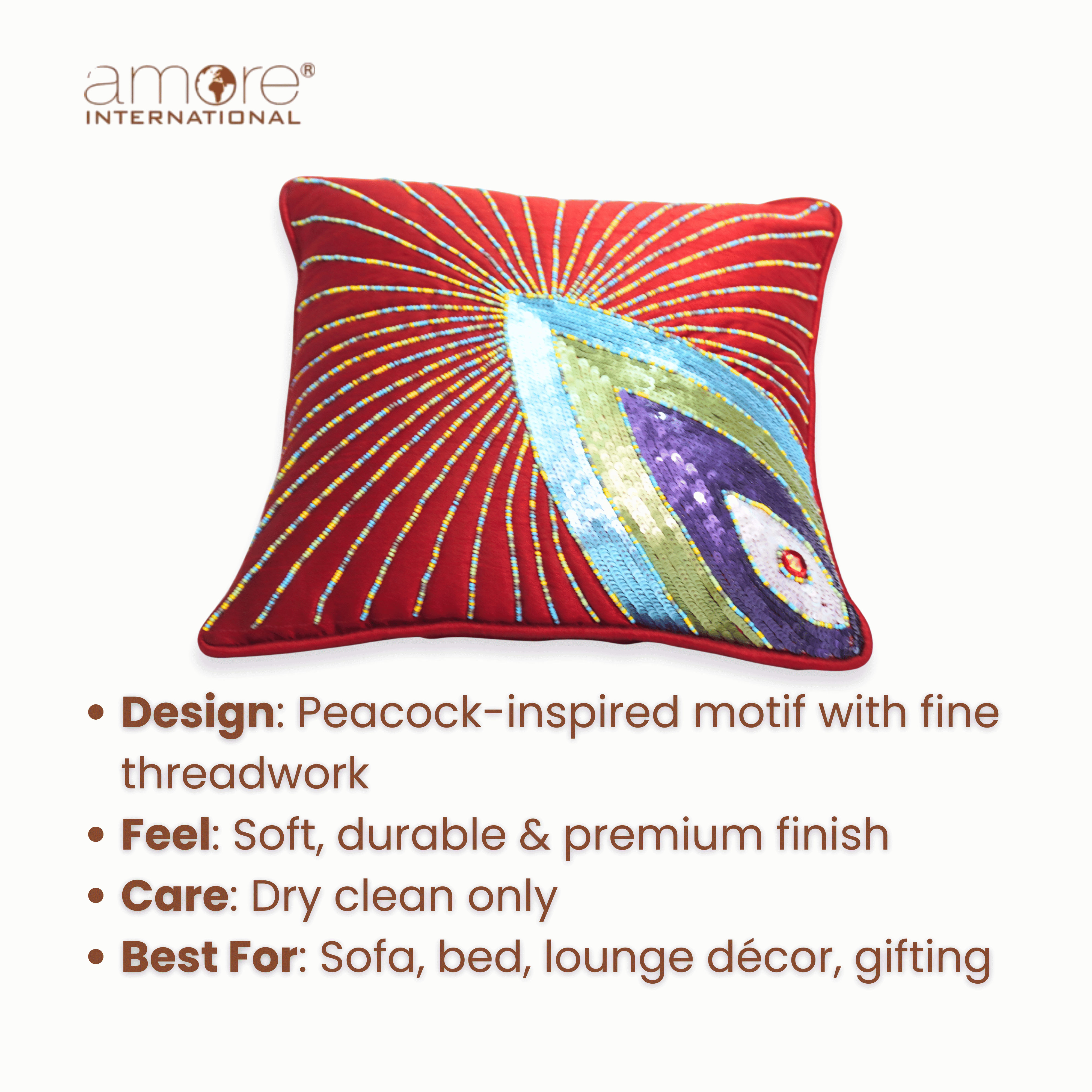 Handcrafted Cushion Cover – Red, 16"x16"
