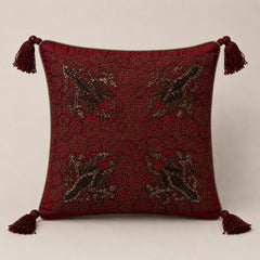Maroon Embroidered Decorative Cushion Cover | 12"x12" Premium Tassel Cushion Cover