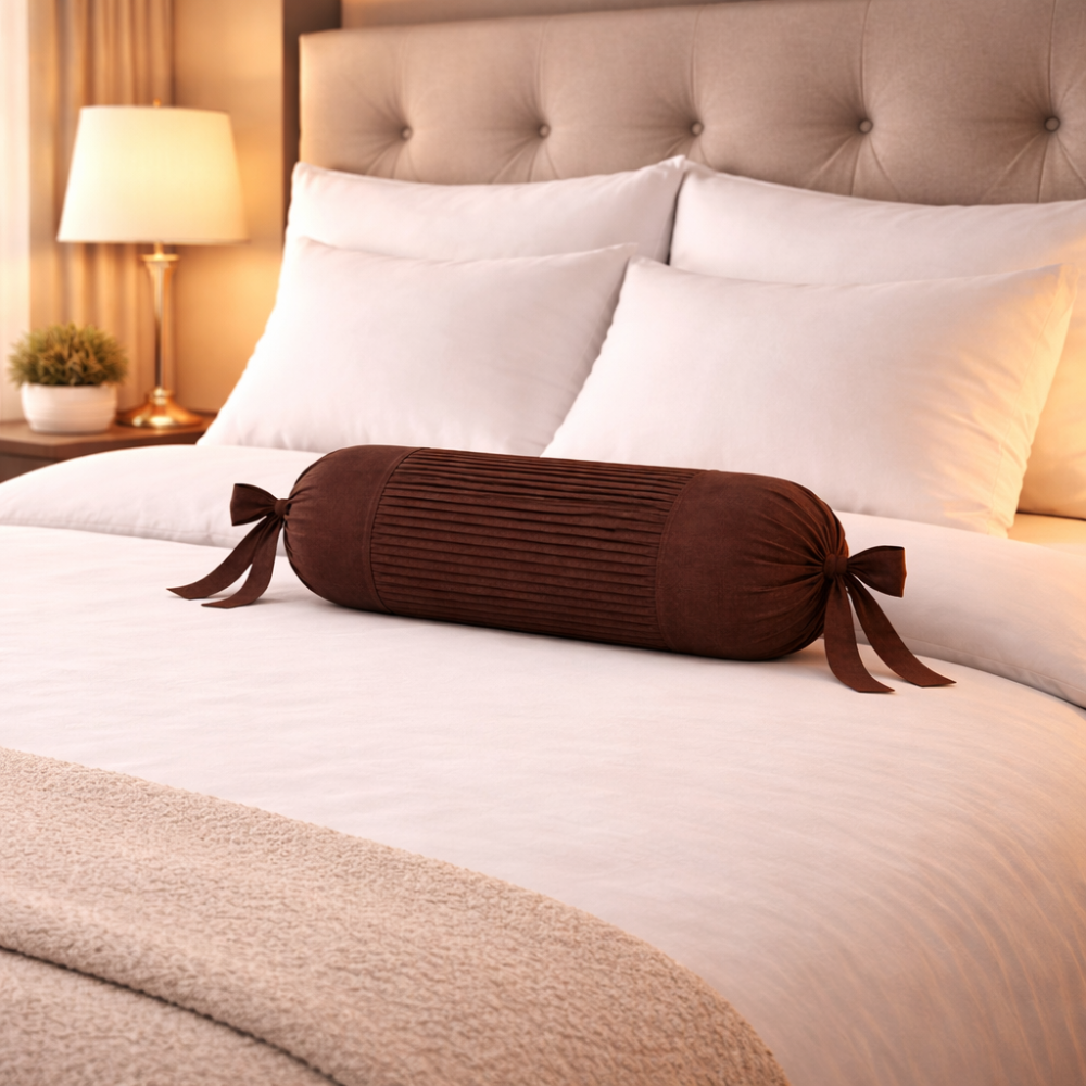Fabric-Crafted Cylindrical Brown Bolster Cover – 15"x32" | Cotton Polyester Fabric | Premium & Elegant
