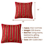 Hand Crafted Cushion Cover – Maroon | 16"x16" | Poly Cotton | Embroidered Stripe Design