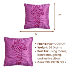 Hand Crafted Cushion Cover – Purple | 12"x12" | Poly Cotton | Embroidered Floral Design