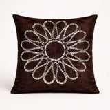 Hand Crafted Cushion Cover – Brown | 16"x16" | Poly Cotton Fabric | Stone Work Floral Design