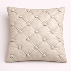 Hand Crafted Cushion Cover – Beige | 12"x12" | Poly Cotton | Diamond Button Tufted Design