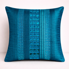 Hand Crafted Cushion Cover – Turquoise | 12"x12" | Poly Cotton | Textured Panel Design