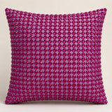Handcrafted Red Beaded Cushion Cover – 12"x12" | Premium Poly Cotton | Elegant Handcrafted Design