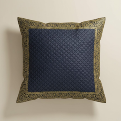 Fabric-Crafted Black Cushion Cover – 24"x24", Premium Poly Cotton with Quilted Center & Gold Border
