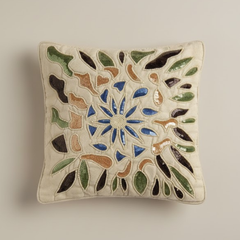 Handcrafted Cream Cushion Cover – 12"x12" | Artistic Multi-Color Embroidered Floral Design | Premium Poly Cotton