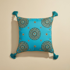 Handcrafted Turquoise Cushion Cover – 16"x16", Premium Poly Cotton