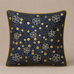 Royal Blue Embroidered Cushion Cover | 16"x16" Decorative Designer Cushion Cover