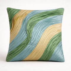 Fabric Crafted Cushion Cover – Green | 16"x16" | Poly Cotton Fabric | Modern Wavy Printed Design